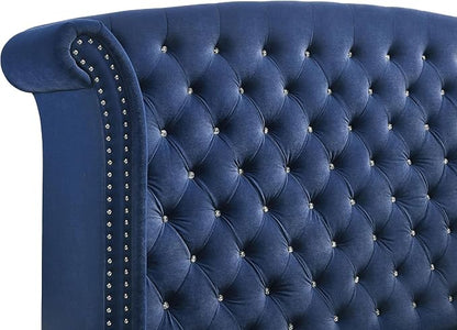 Coaster Home Furnishings Melody Modern Classic 5-Piece Bedroom Set Velvet Upholstered California King Size Wingback Bed Frame 66-inch Headboard Pacific Blue 223371KW-S5