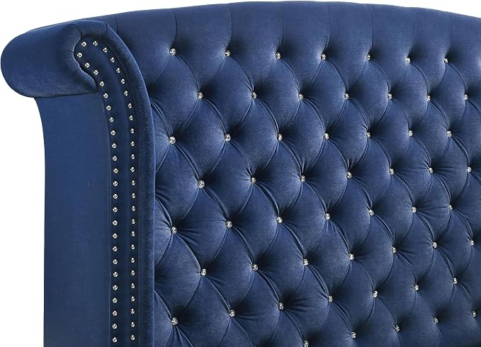 Coaster Home Furnishings Melody Modern Classic 5-Piece Bedroom Set Velvet Upholstered Queen Size Wingback Bed Frame 66-inch Headboard Pacific Blue 223371Q-S5