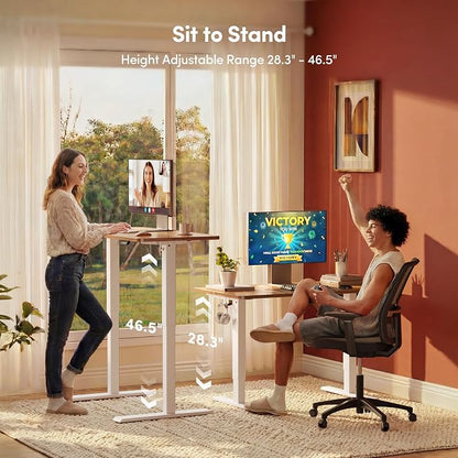 FEZIBO 48 x 24 Inchs Electric Standing Desk, Height Adjustable, Sit Stand Up, Computer Office Desk with Splice Board, White Frame/Light Rustic Top