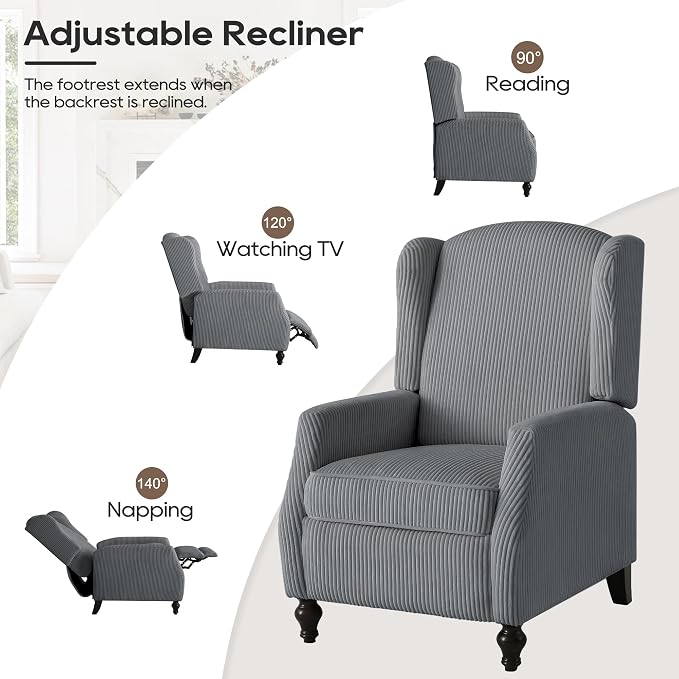 Wingback Recliner Chair with Massage and Heat, Tufted PU Leather Push Back Arm Chair for Living Room Vintage Recliner Chair with Remote Control, Padded Cushion, Backrest