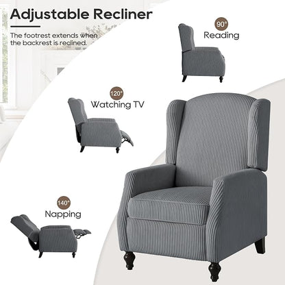 Wingback Recliner Chair with Massage and Heat, Tufted PU Leather Push Back Arm Chair for Living Room Vintage Recliner Chair with Remote Control, Padded Cushion, Backrest