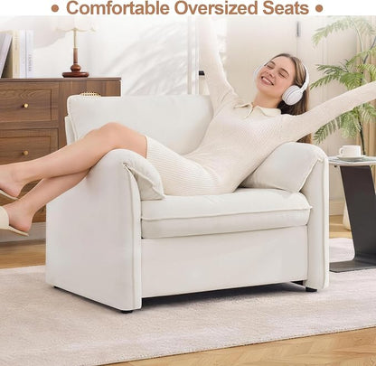 Oversized Accent Chair for Living Room, 41.73" Large Modern Armchair with Deep Seat, Mid-Century Comfy Reading Chair with Padded Arms, Chenille Single Sofa Chairs for Bedroom, Beige