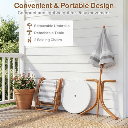 Olakids Kids Picnic Table, Outdoor Toddler Patio Furniture Set with 2 Folding Chairs Adjustable Foldable Umbrella for Garden Backyard Beach (Khaki)