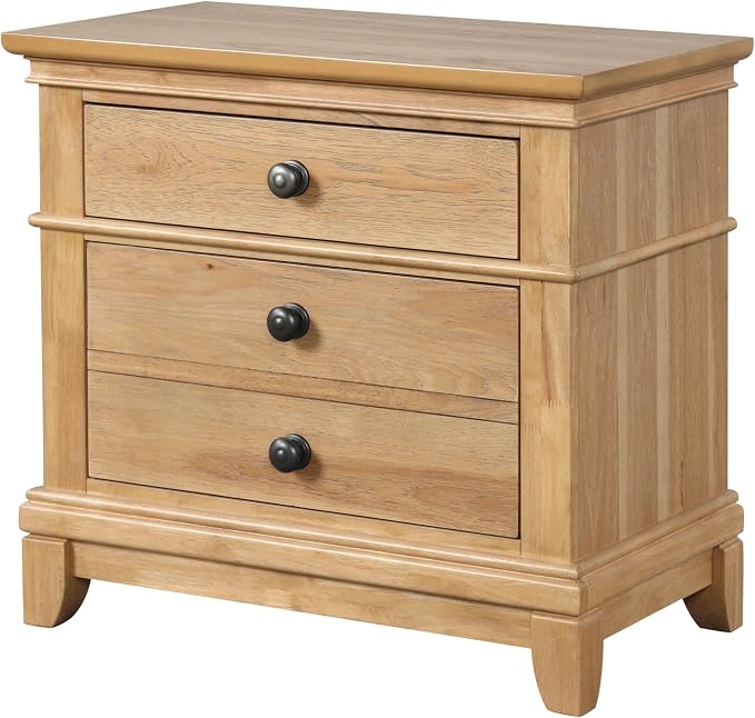 Furniture of America Yardley Farmhouse Solid Wood 3-Piece Bedroom Collection with Panel Bed and Nightstands Set of 2, Box Spring Required for Bedroom, Guess Room, Full, Natural Oak