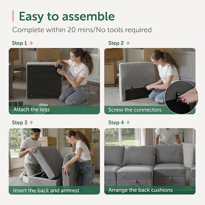 HONBAY Modular Sectional Sofa U Shaped Sectional Modular Sofa with Storage Convertible Sectional Couch for Living Room, Grey