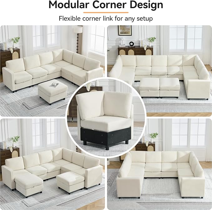 104'' U Shaped Modular Sofa, Sectional Couches with Storage for Living Room, Oversized 8 Seater Cloud Sectional Couch, Chenille Beige