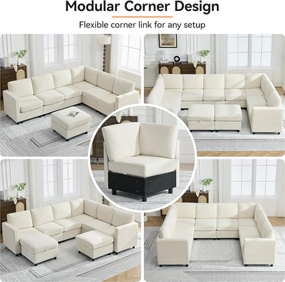 104'' U Shaped Modular Sofa, Sectional Couches with Storage for Living Room, Oversized 8 Seater Cloud Sectional Couch, Chenille Beige