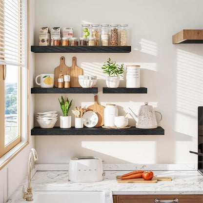 Vivelove 36 Inch Floating Shelves, Deep Wall Shelves with Invisible Brackets, Display Shlf for Bathroom Living Room Kitchen Bedroom Office Farmhouse Home Decor, 36" X 9.3" X 1.5" - Set of 2, Black
