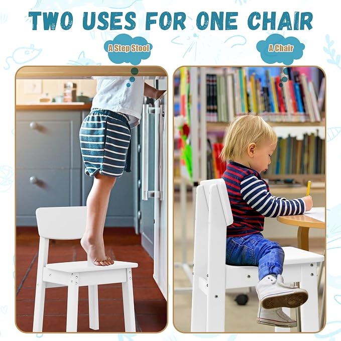 Costaelm Outdoor Kids Dining Chair Set of 2,Step Stool Toddler Chair, White