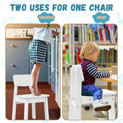 Costaelm Outdoor Kids Dining Chair Set of 2,Step Stool Toddler Chair, White