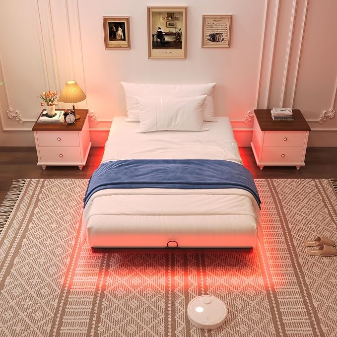 Awesofurni Floating Bed Frame Twin Size, Twin Bed Frame with Smart LED Lights, Heavy Duty Modern Metal Platform Bed No Box Spring Needed - Easy Assembly and Noise Free