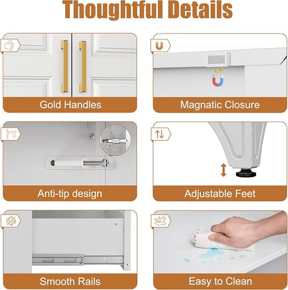 Metal Armoire Wardrobe Closet, 3 Drawers Clothes Storage Cabinet | Metal Wardrobe Cabinet with Doors, Hanging Rod, 71"Tall White Armoires, Closet for Bedroom, Bathroom, Gym