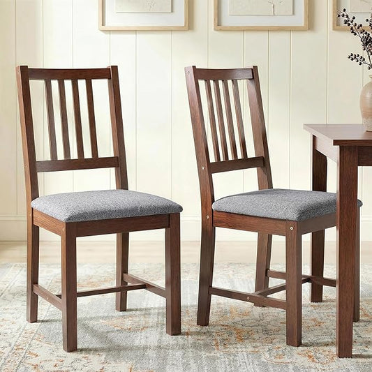 HOMCOM Wooden Dining Chairs Set of 2, Mid-Century Modern Upholstered Kitchen Chairs with Slat Backrest, Rubberwood Legs and Padded Seat for Dining Room, Living Room, Farmhouse-Walnut