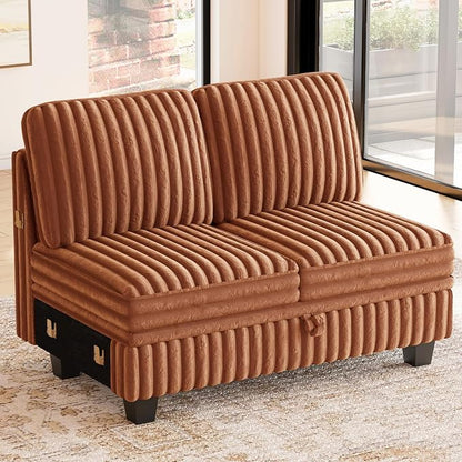 Belffin Corduroy Fabric Loveseat Module for Modular Sectional Couch for Living Room 2 Seater Modular with Storage Brick Red Couch