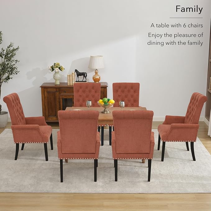 AODCHR Dining Chairs with Arms, Upholstered Fabric Accent Dining Room Chair, Kitchen Arm Chair with Elegant Tufted Club for Dining Room Kitchen Room, Orange