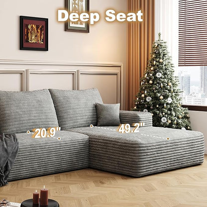 AUGOP 108" Sectional Couches for Living Room Modern Modular Sofa with L-Shape Couchs Upholstered Boneless Couch Deep Seat Sectional Couch with Chaise (Grey, Right Facing Chaise+2Seaters+1Ottoman)