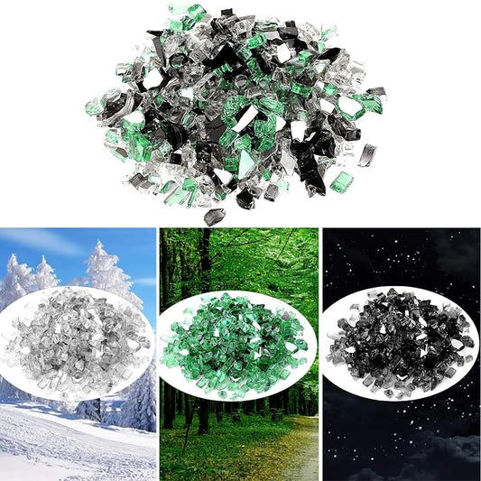 Onlyfire 10 lbs Fire Glass Rocks 1/4 Inch, Reflective Tempered Glass for Propane Fire Pit & Gas Fireplace, High Luster Firepit Glass Stones for Fire Table, Onyx Black+Platinum+ Light Green