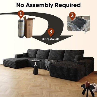 AUGOP 136" Sectional Couches for Living Room Modern Modular Sofa with L-Shape Couchs Upholstered Boneless Couch Deep Seat Sectional Couch with Chaise (Black, Left Facing Chaise+3Seaters+Ottoman)