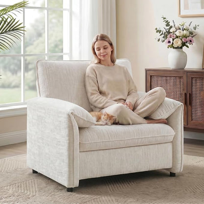 Oversized Accent Chairs Set of 2, 41 inch Modern Armchair for Living Room, Wide Reading Chair w/Deep Seat Springs Cushion, Padded Arms, Chenille Single Sofa Chair for Bedroom, Apartment, Beige