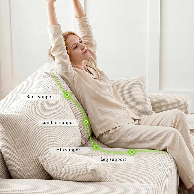 Homkdom 98" Boneless Modular Sectional Sofa, Cloud Couch with 27" Deep Seat & Oversized Chaise, L-Shaped High-Density Foam Sofa for Living Room, No Assembly Required (White-Check, Right Facing)