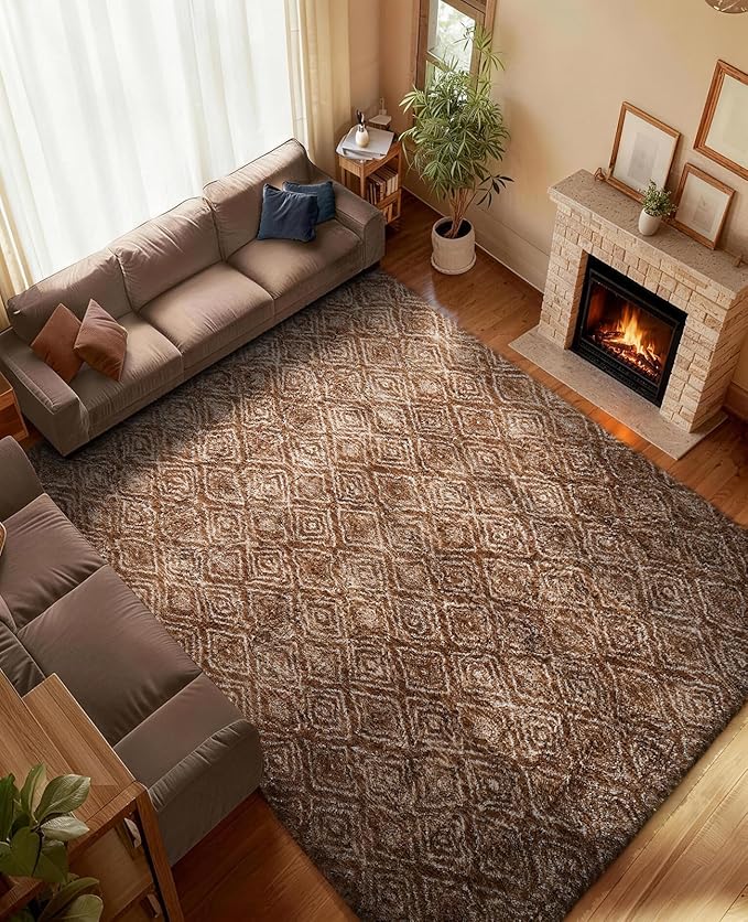 Ophanie Area Rugs for Bedroom Living Room,Color Brown and White,Size 6' x 9',Shape Rectangular