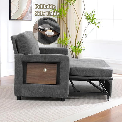 3 in 1 Folding Convertible Sleeper Sofa Bed Pull Out Couch with Side Pockets USB Port Side Table Loveseat Sofa Bed with Adjustable Backrest for Living Room Bedroom 66" Darkgrey 2 SEAT
