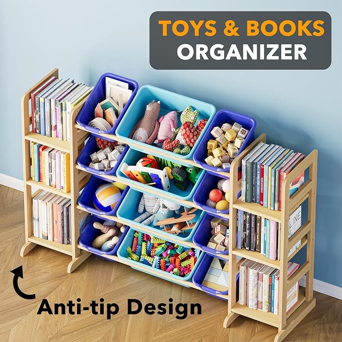 SpaceAid Toy Storage Organizer with 6 Shelves and 12 Bins, Toy Organizers Storage Bookshelf, Kids Bin Shelf Toys Box Bookcase for Bedroom Playroom Organization Room Decor, Blue and Navy Blue