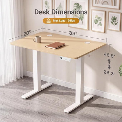 Claiks Electric Standing Desk, 35 x 20 Inch Small Height Adjustable Sit Stand Desk for Home Office, Computer Desk with Memory Presets, Cable Management & Headphone Hooks, 156 lbs Capacity, Nature