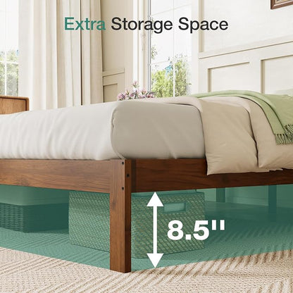 Novilla 12 Inch Full Size Bed Frame, Classic Solid Wooden Platform Bed Frame Full Size, Full Bed Frame Without Headboard, Sturdy Wood Slat Support, No Box Spring Needed, Easy Assembly, Walnut