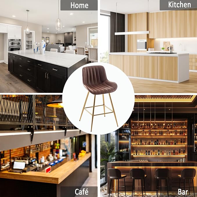 Sidanli Brown Velvet Bar Stools-Set of 2, 24 Inch Bar Stools for Kitchen Counter