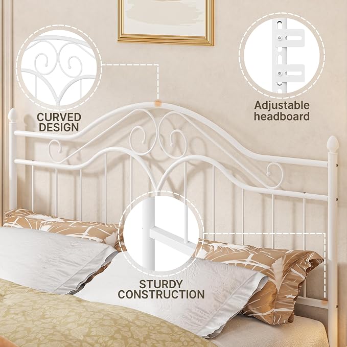 Headboard for King Size Bed Frame Vintage Platform Bed Metal Headboard Only | Height Adjustable,Sturdy and Stable,Easy Assembly,White