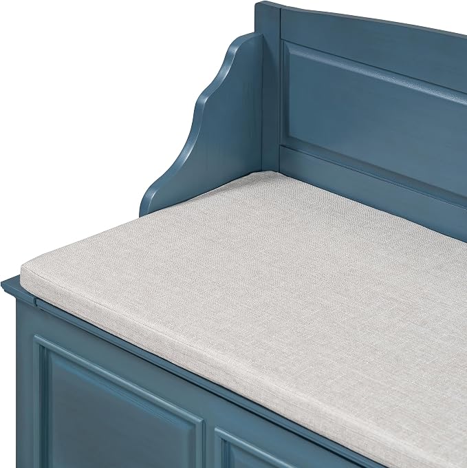 Knocbel Rustic Entry Storage Bench with Hidden Compartments and Removable Cushion, Wooden Entryway Hallway Foyer Shoe Bench Bedroom End of Bed Bench (Antique Navy and Beige)