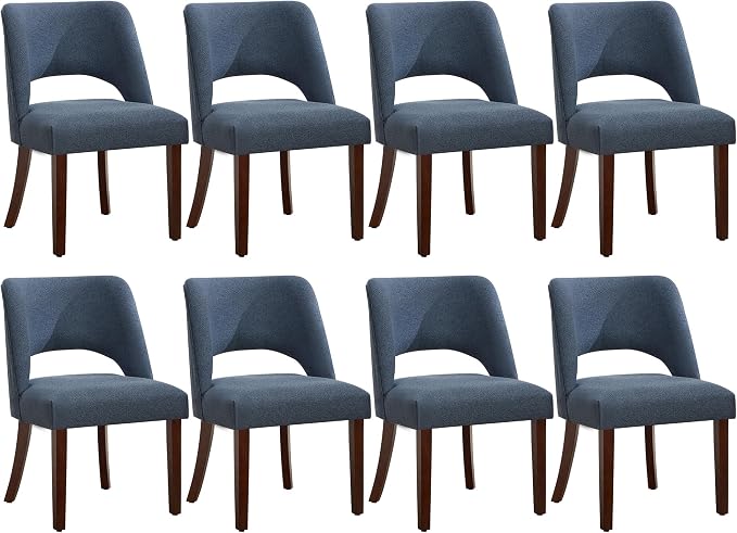 Dining Chair Set of 8,Modern Dining Room Chairs with Thick Cushions,Upholstered Linen Fabric Kitchen Chairs for Kitchen Dining Room DARKBLUE