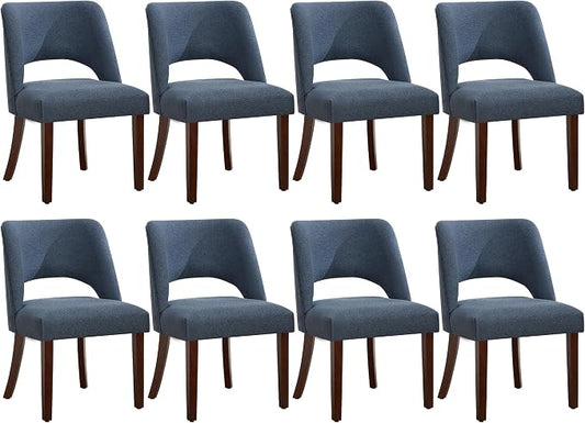 Dining Chair Set of 8,Modern Dining Room Chairs with Thick Cushions,Upholstered Linen Fabric Kitchen Chairs for Kitchen Dining Room DARKBLUE