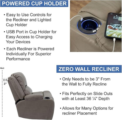 RecPro Charles 64" RV Wall Hugger Reclining Sofa | Putty