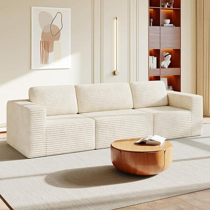 Vesgantti 119" Modular Sectional Sofa, Corduroy Cloud Couch with Deep Seating & Spring Support, 3 Seater Flexible Layout Sofa, Boneless Couch for Living Room & Apartment, No Assembly Required, Beige