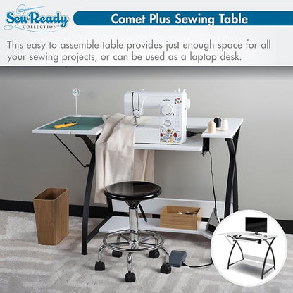 Sew Ready Comet Plus Hobby and Sewing Table with Lower Shelf, Black/White