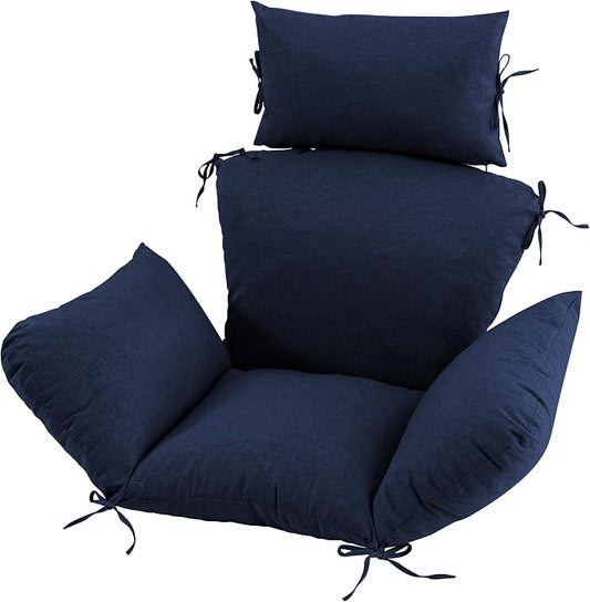 Egg Chair Cushion with 8 Securing Straps, Water-Repellent & Fade-Resistant Faux Linen, Removable Cover, Replacement Cushion for Most Single Outdoor Hanging Swing Egg Chairs – Navy