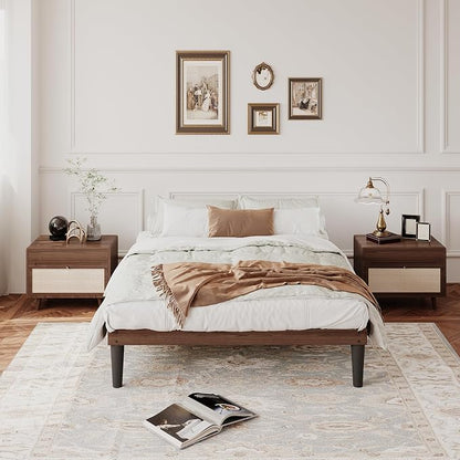Yumori 12.9 Inch Minimalist Style Full Size Bed Frame, Wood Platform Bed with Wood Slat Support, No Box Spring Needed, Easy Assembly, Walnut