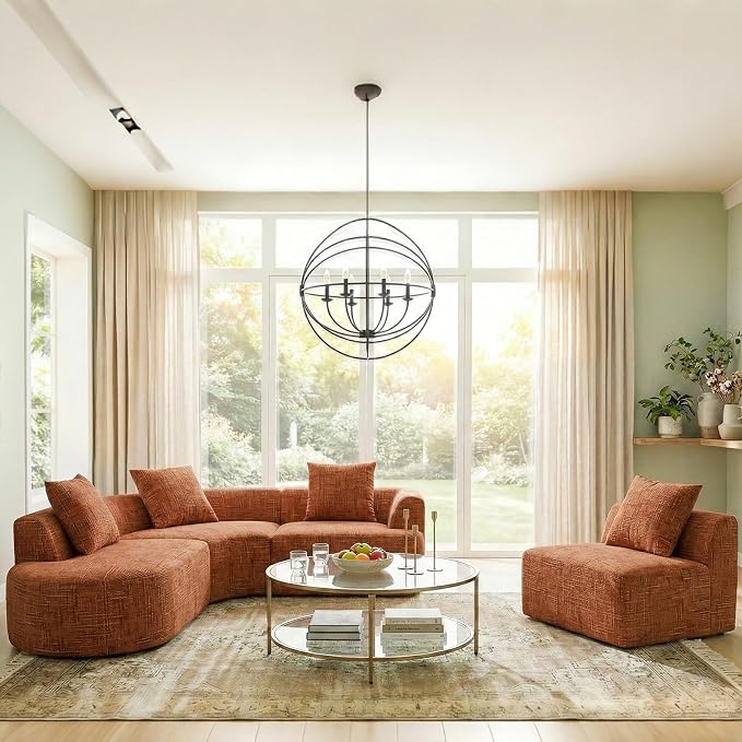 123" Curved Modular Sectional Sofa for Living Room, Oversized Chenille Cloud Couch, L-Shaped Boneless Sofa with Chaise Lounge, Compressed Couch Deep Seat, No Assembly (Rust, L-Shape Left Chaise)