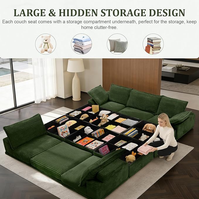 Upgrade Boneless Couch with Storage, Extra Deep&High Seat Modular Sectional Sofa 5 Seater U Shaped Couch with Ottoman, Tool-Free Assembly Sectional Couches for Living Room