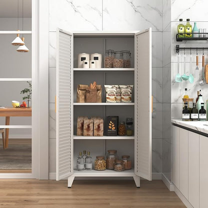 61 "H White Metal Cutlery Cabinet with Door Freestanding Kitchen Cabinet with 3 Adjustable Shelf Side Panels, Suitable for Kitchen, Living Room, Dining Room Metal Cabinet,Requires Assembly ﻿