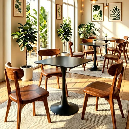 Square Dining Table, 27.6" Tulip Table with Thickened Tabletop & Metal Pedestal, Mid Century Modern Bistro Table for Kitchen, Small Places, Living Room, Cafe (Black)