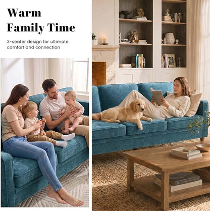 Kingfun 80" Chenille Sofa, 3 Seater Couch, Mid Century Modern Couches with Solid Wood Legs for Living Room Bedroom