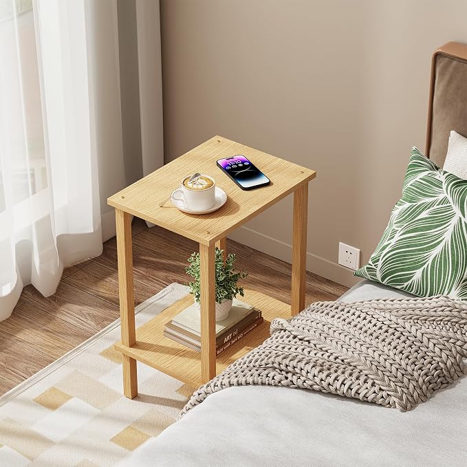 TUTOTAK End Table, Side Table, Nightstand, 2-Tier Storage Shelf, Sofa Side Table for Small Space, Living Room, Bed Room Natural TB01BN034
