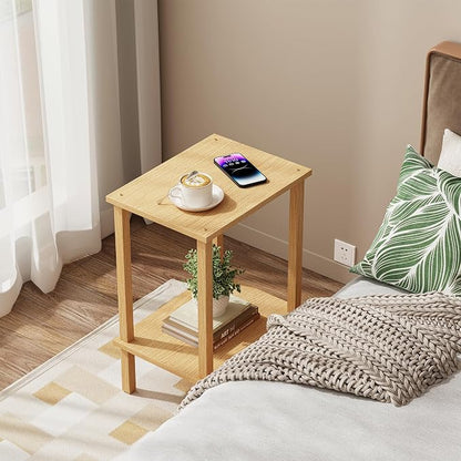 TUTOTAK End Table, Side Table, Nightstand, 2-Tier Storage Shelf, Sofa Side Table for Small Space, Living Room, Bed Room Natural TB01BN034