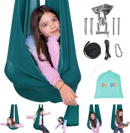OUTREE Sensory Swing for Kids with 360° Swivel Hanger, Indoor Therapy Swing Great for Autism, ADHD, Sensory Processing Disorder, and Autistic Children (Dark Teal‌)