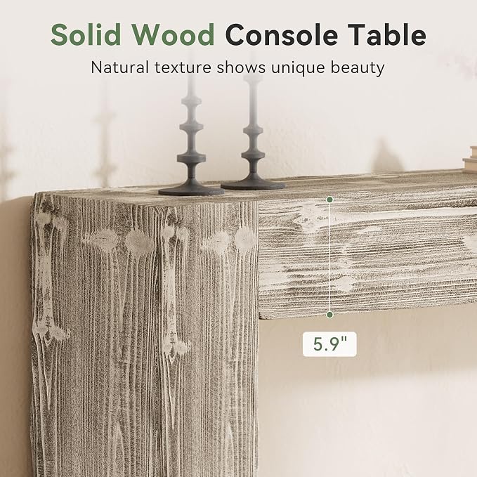 Solid Wood Console Table, 63-Inch Farmhouse Sofa Table Behind Couch for Entryway, Living Room, Foyer, Easy Assembly (Weathered Gray)