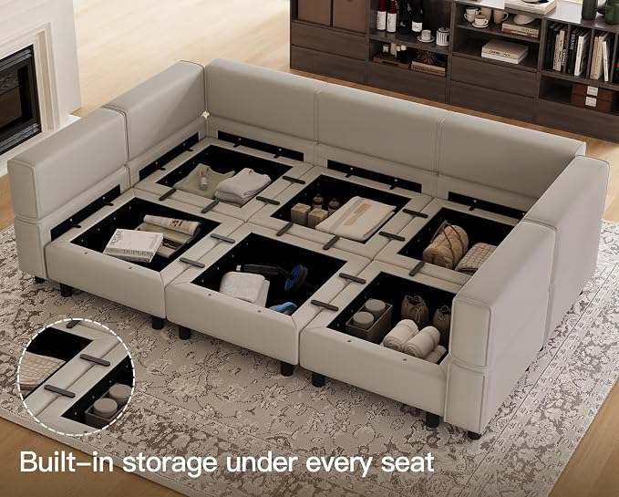 Belffin Modular Velvet Sectional Sofa with Chaise Lounge Sectional Sleeper Sofa with Storage Chaise Bed Couch for Living Room Grey
