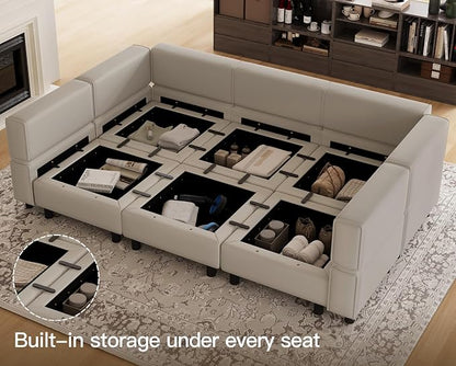 Belffin Modular Velvet Sectional Sofa with Chaise Lounge Sectional Sleeper Sofa with Storage Chaise Bed Couch for Living Room Grey